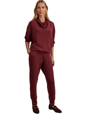 Varley Betsy Sweat Large DoubleSoft Pullover Sweater Maroon Red High Neck Womens